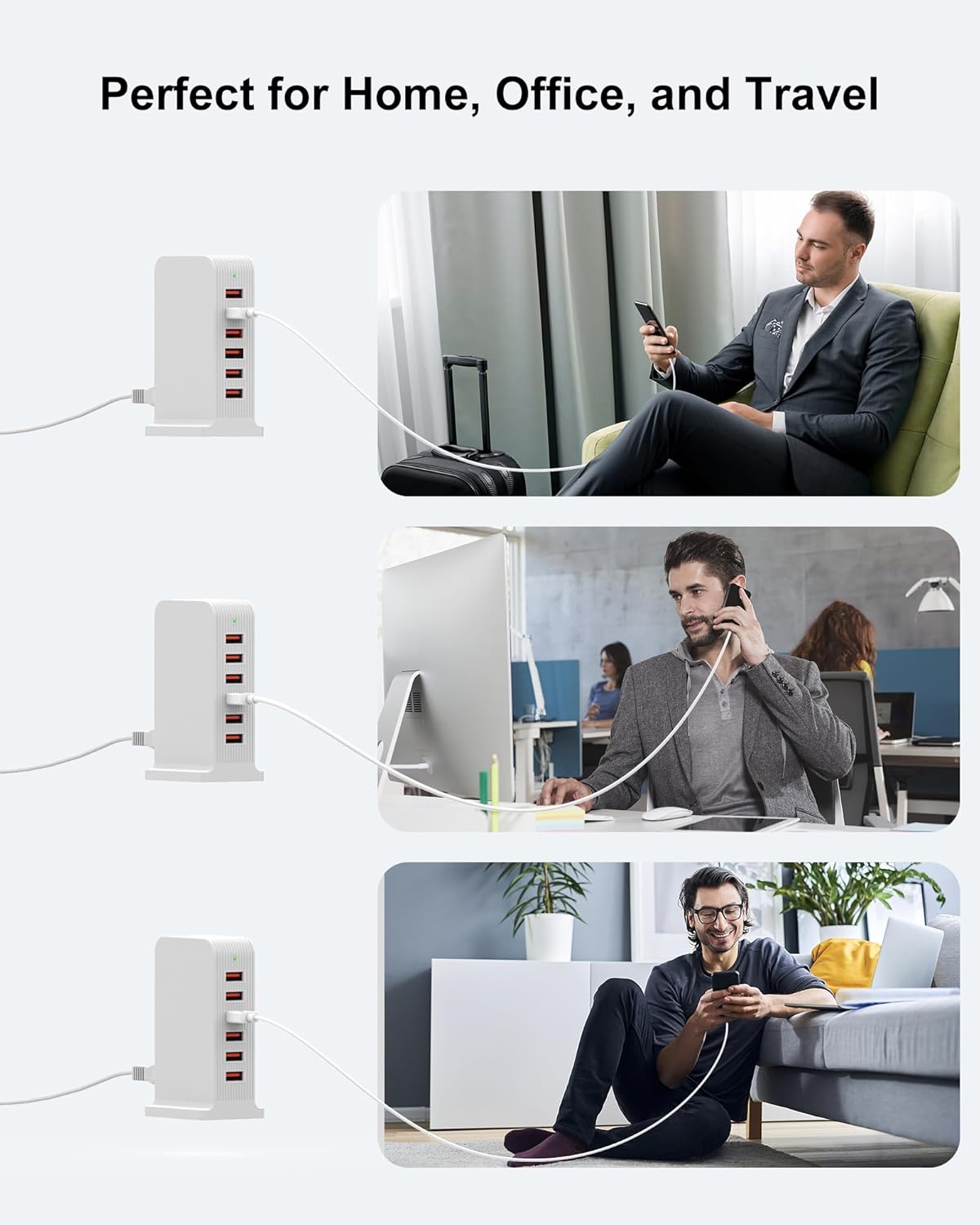 Thumbnail 2 de Qurzou USB Charger 50W 6-Port USB Tower (White)