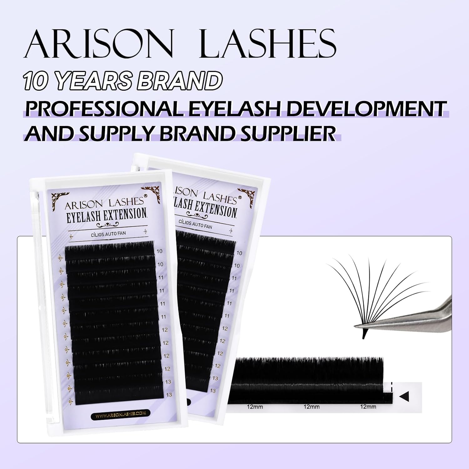 Detalle de Arison Lashes Easy Fan Lashes Wimpernverlängerung – 0,05 mm CC Curl, 8–15 mm gemischte Längen, matte Kunstfaser