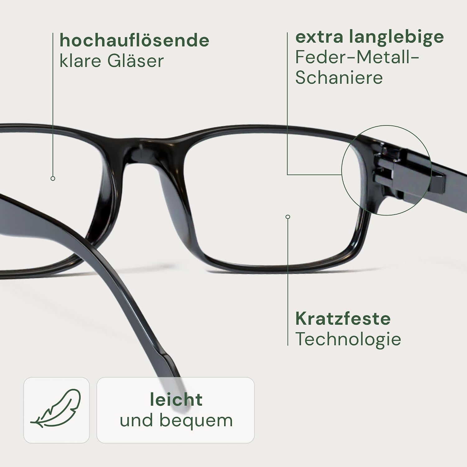 Detalle 2 de Gaoye 2er-Pack Lesebrillen +1.5 – Blaulichtfilter, UV-Schutz | Rechteckige Fassungen