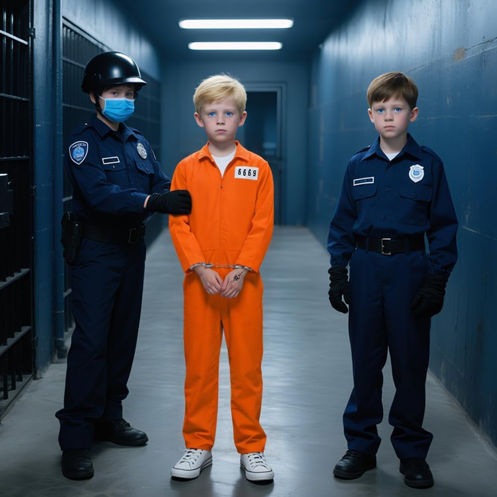 Thumbnail 6 de BSBUY 5133619 gevangenenkostuum voor kinderen, oranje overall met handboeien