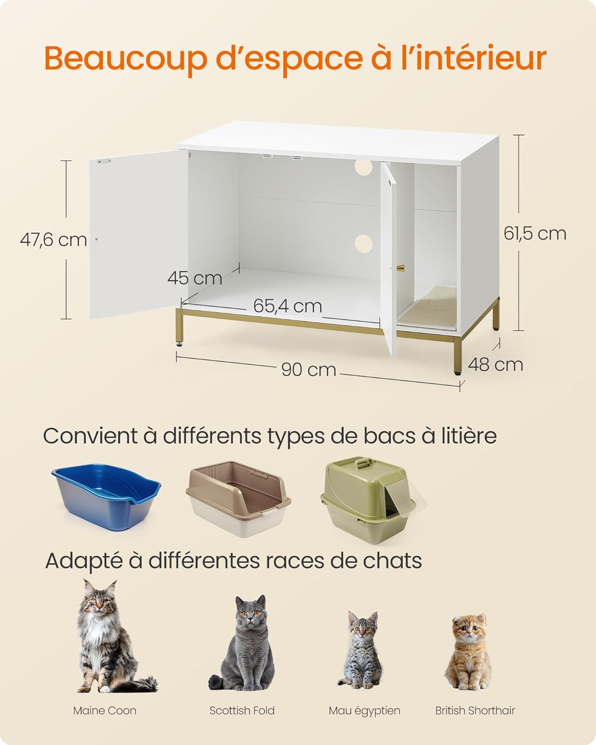 Thumbnail 1 de Feandrea PCL027W01 Meuble litière pour chat 90×48×61,5 cm 🐱
