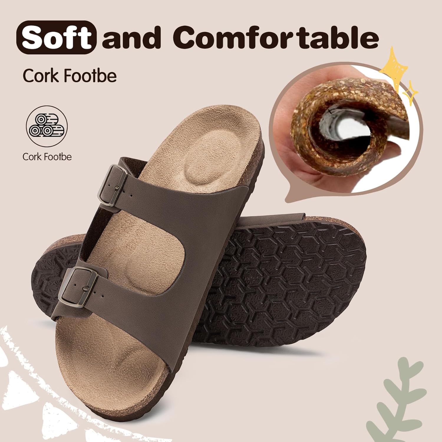 Detalle 2 de FITORY Glitter Slide Sandals with Adjustable Straps (Cork Footbed) for Boys & Girls