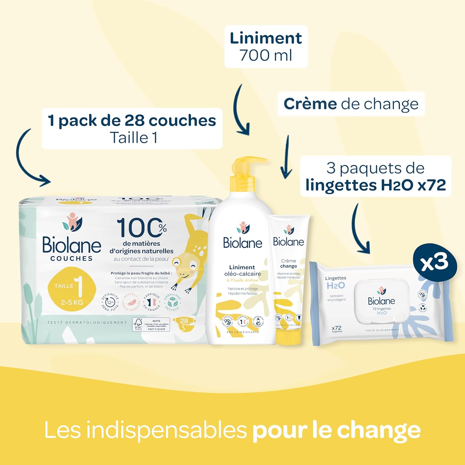 Thumbnail 2 de Coffret Maternité Biolane – Kit soins bébé naissance avec sac à langer et couches + lingettes H2O