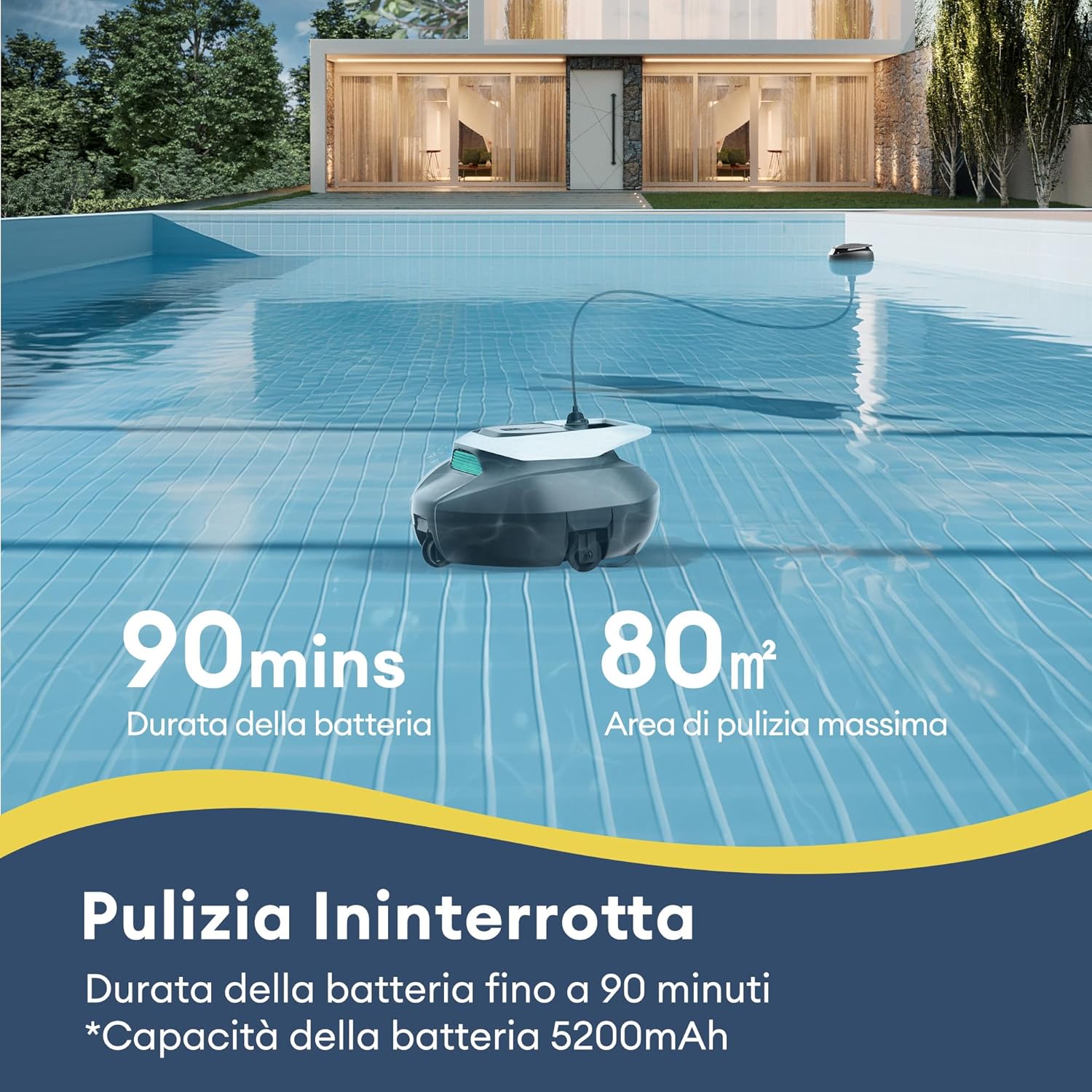 Detalle 2 de Ultenic Pooleco P10S: Robot piscina senza fili a 3 motori con controllo remoto e app