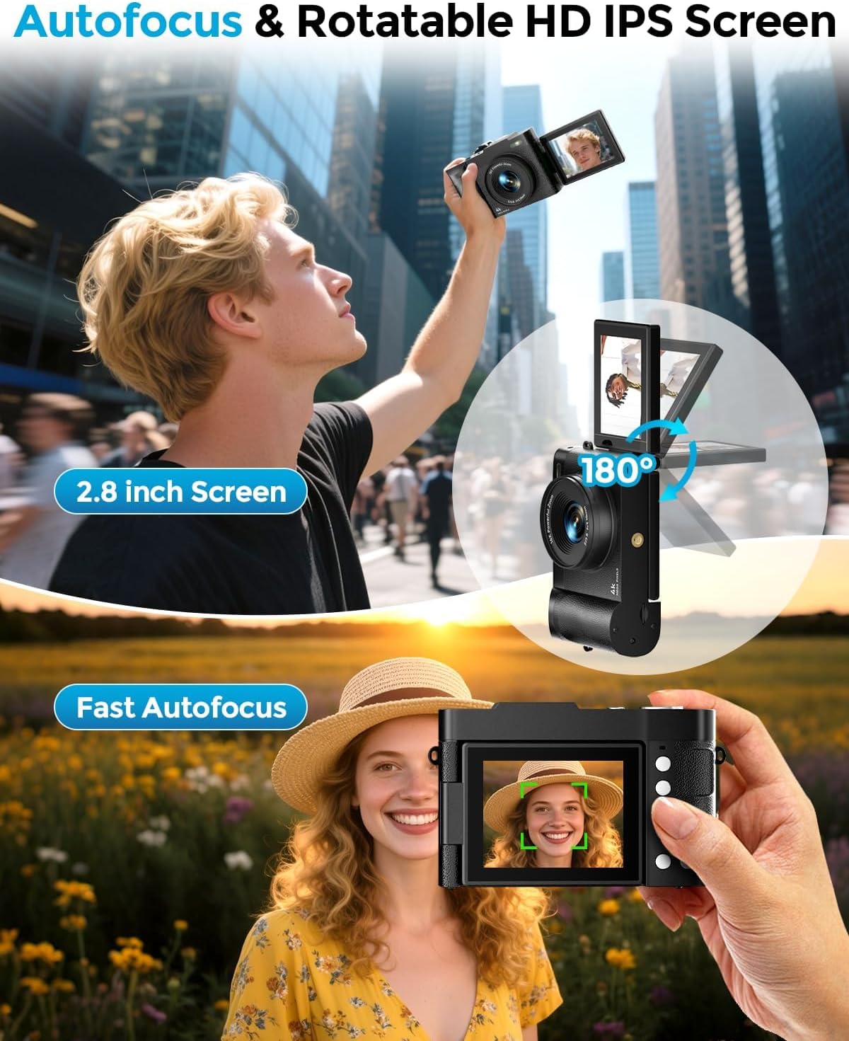 Thumbnail 3 de 4K Digitalkamera Maxmango 50MP mit 2,8" 180° Klappdisplay und Webcam-Funktion