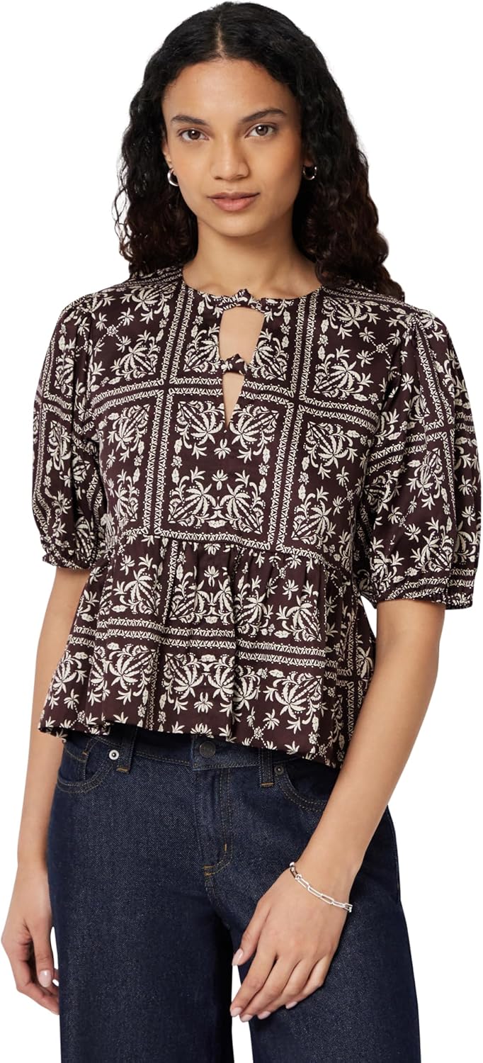 Detalle de Amazon Essentials Women's Cotton Sateen Relaxed-Fit Peplum Blouse