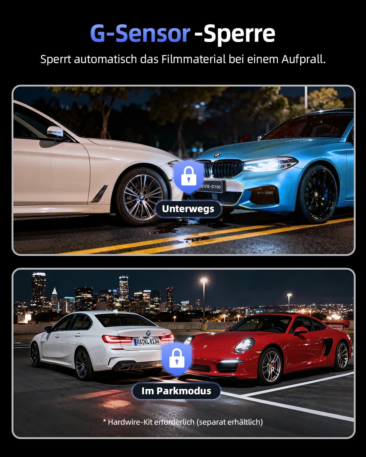 Thumbnail 4 de Dashcam Auto Vorne Hinten 4K+1080P mit 5,8GHz WLAN, 170° Weitwinkel und 64GB SD (G-Sensor, 24h Parküberwachung)