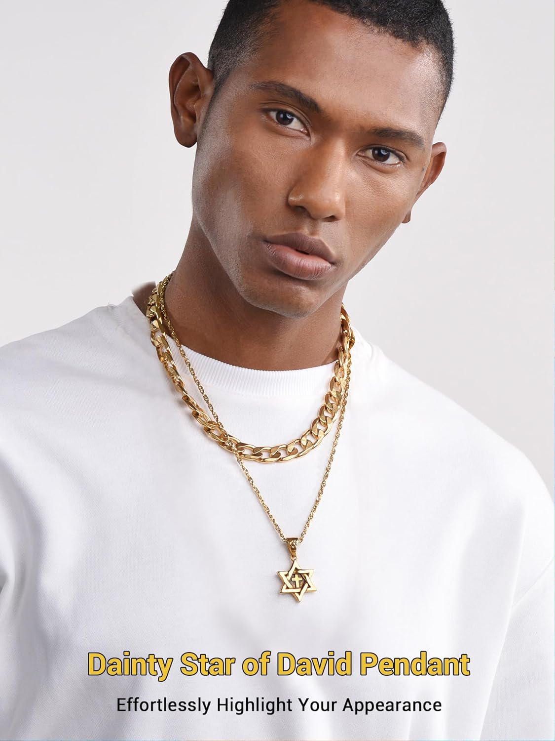 Thumbnail 1 de PROSTEEL Collier homme Magen David en acier inoxydable 316L plaqué or 18 carats, pendentif étoile de David