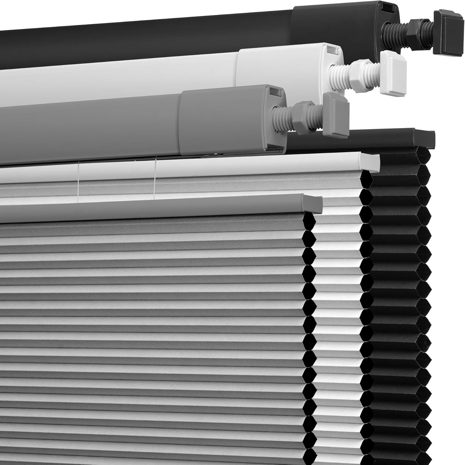 Boolegon No Drill No Tools Cellular Shades – Top Down Bottom Up Honeycomb, Blackout Cordless 34.5" W x 48" H (Light Gray)