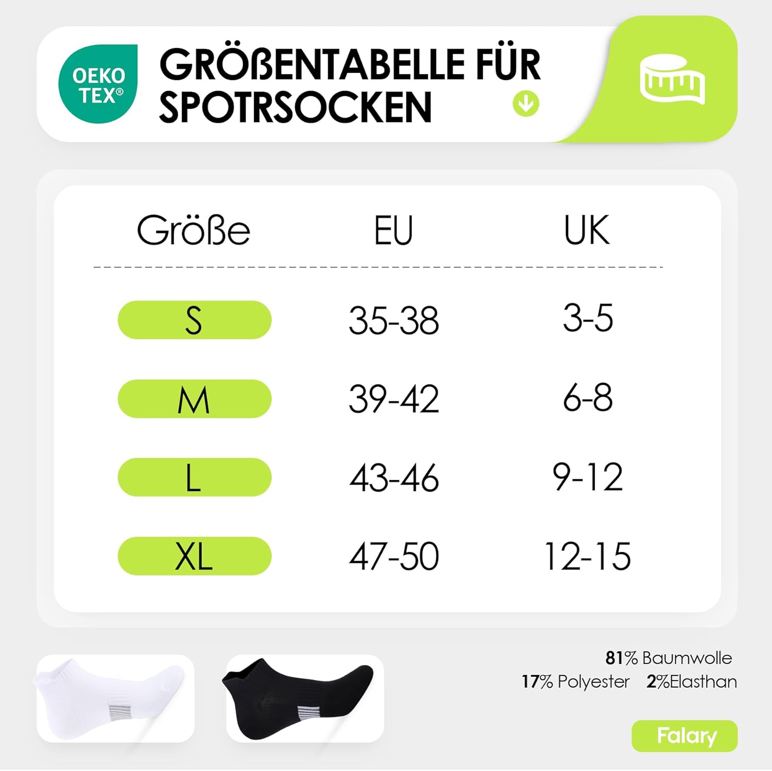 Thumbnail 6 de FALARY Sneaker Socken 8 Paar – atmungsaktive Laufsocken aus Baumwolle, Kurz, Schwarz/Weiß