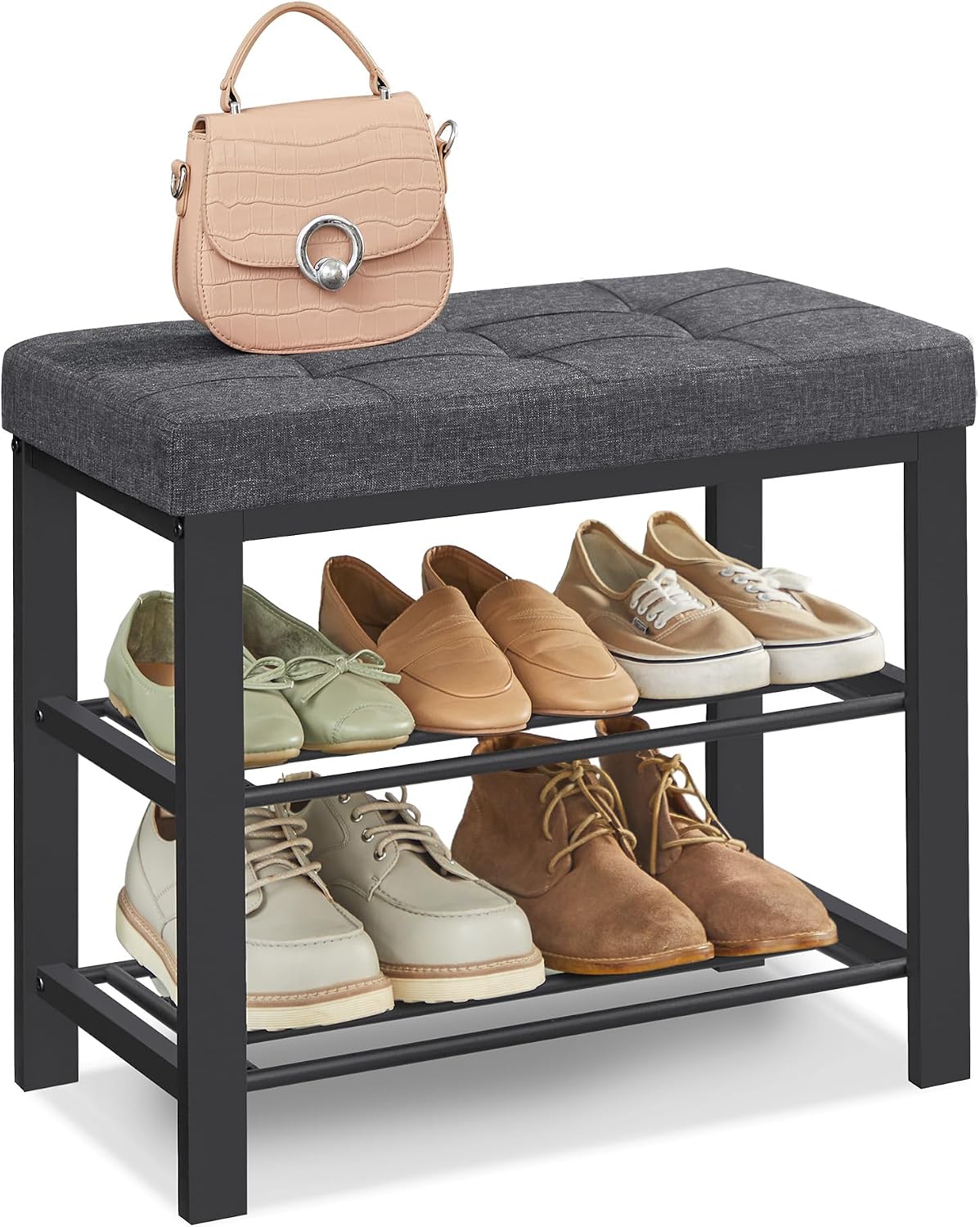 Detalle de SONGMICS ULBS576B33 Shoe Storage Bench, Padded Seat, 2-Tier Metal Rack