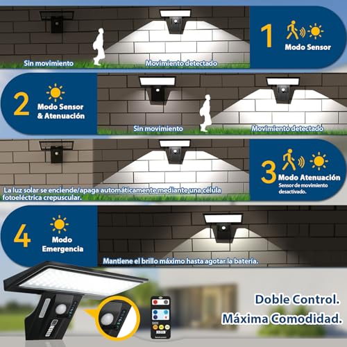 Detalle de JESLED Luz Solar Exterior con sensor de movimiento y mando, 90 LEDs IP65 (2 unidades)