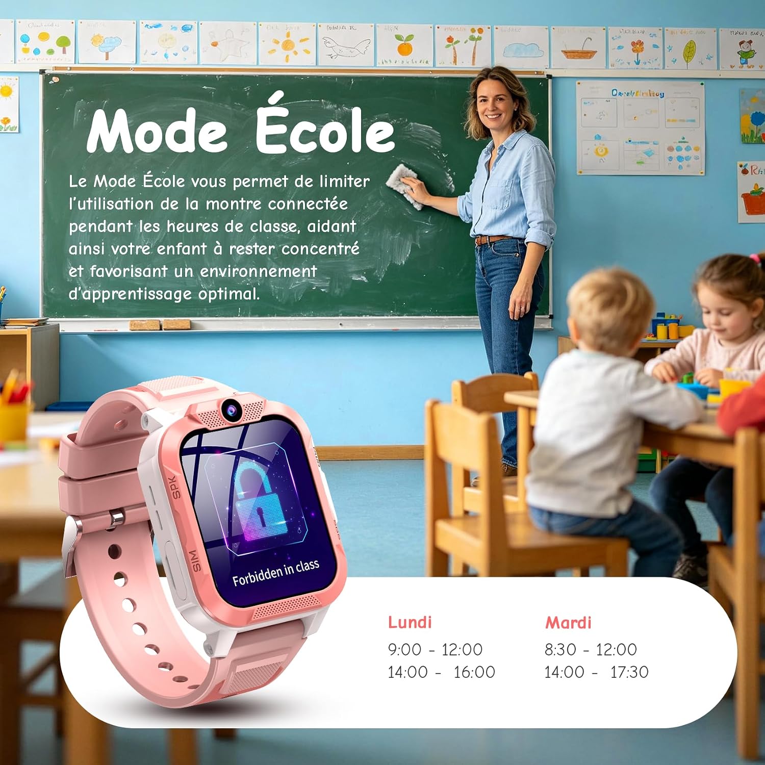 Detalle de IOWODO Montre Connectée Enfant 4G avec GPS et Écran HD 1,85" – SOS, Mode École et IP68