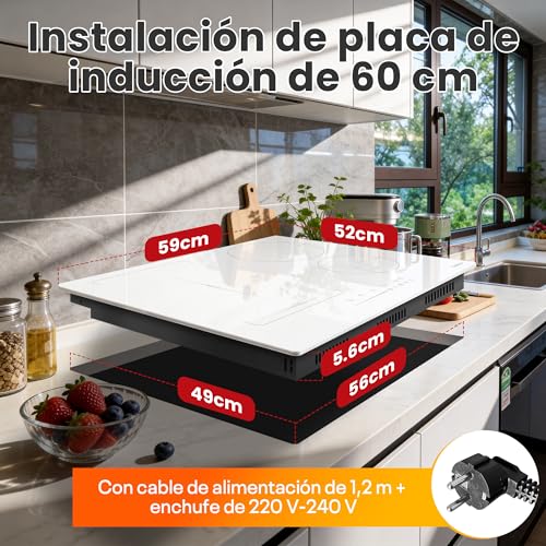 Thumbnail 6 de Karinear Placa de Inducción Blanca 4 Fuegos con Zona Flexible y Enchufe