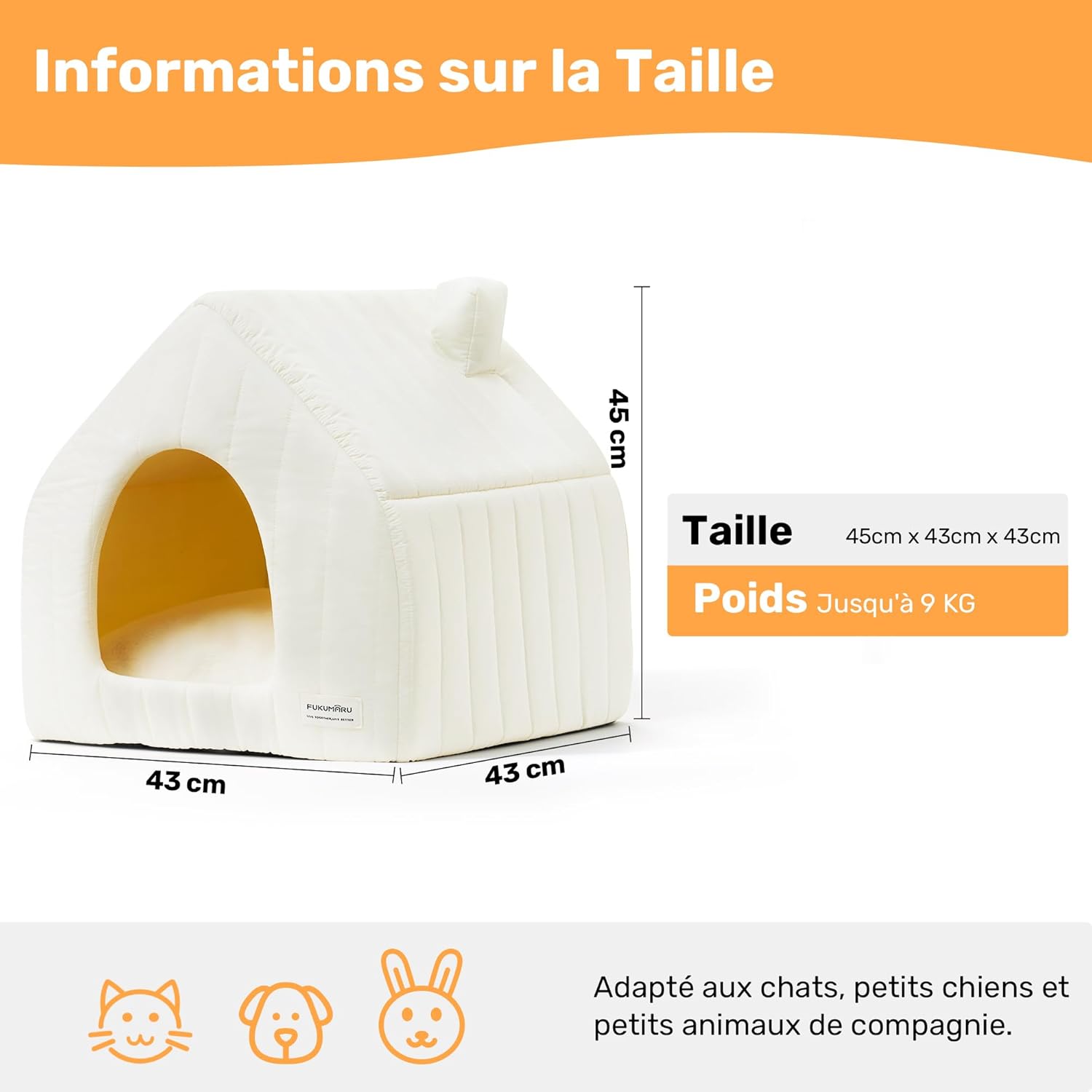 Thumbnail 3 de FUKUMARU lit pour chat d’intérieur 2 en 1 avec coussin amovible lavable (45 cm)