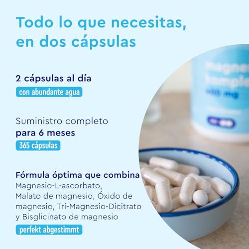 Detalle 2 de Magnesio Complejo 400mg 🧪 365 Cápsulas – Bioactivo y Sin Aditivos