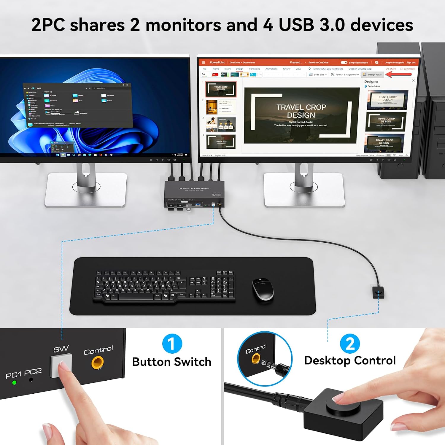 Thumbnail 5 de HDMI+DisplayPort KVM Switch 4K@60Hz for 2 PCs 🖥