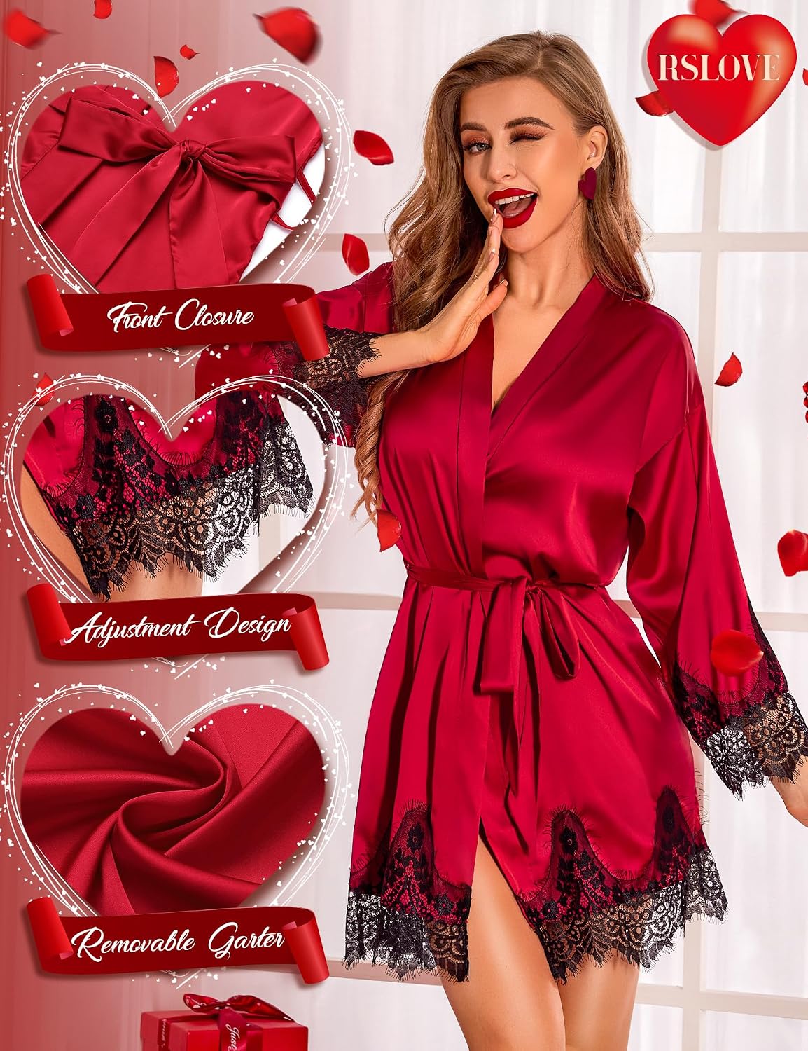 Detalle 1 de RSLOVE Robe Chemise de Nuit en Dentelle Satin