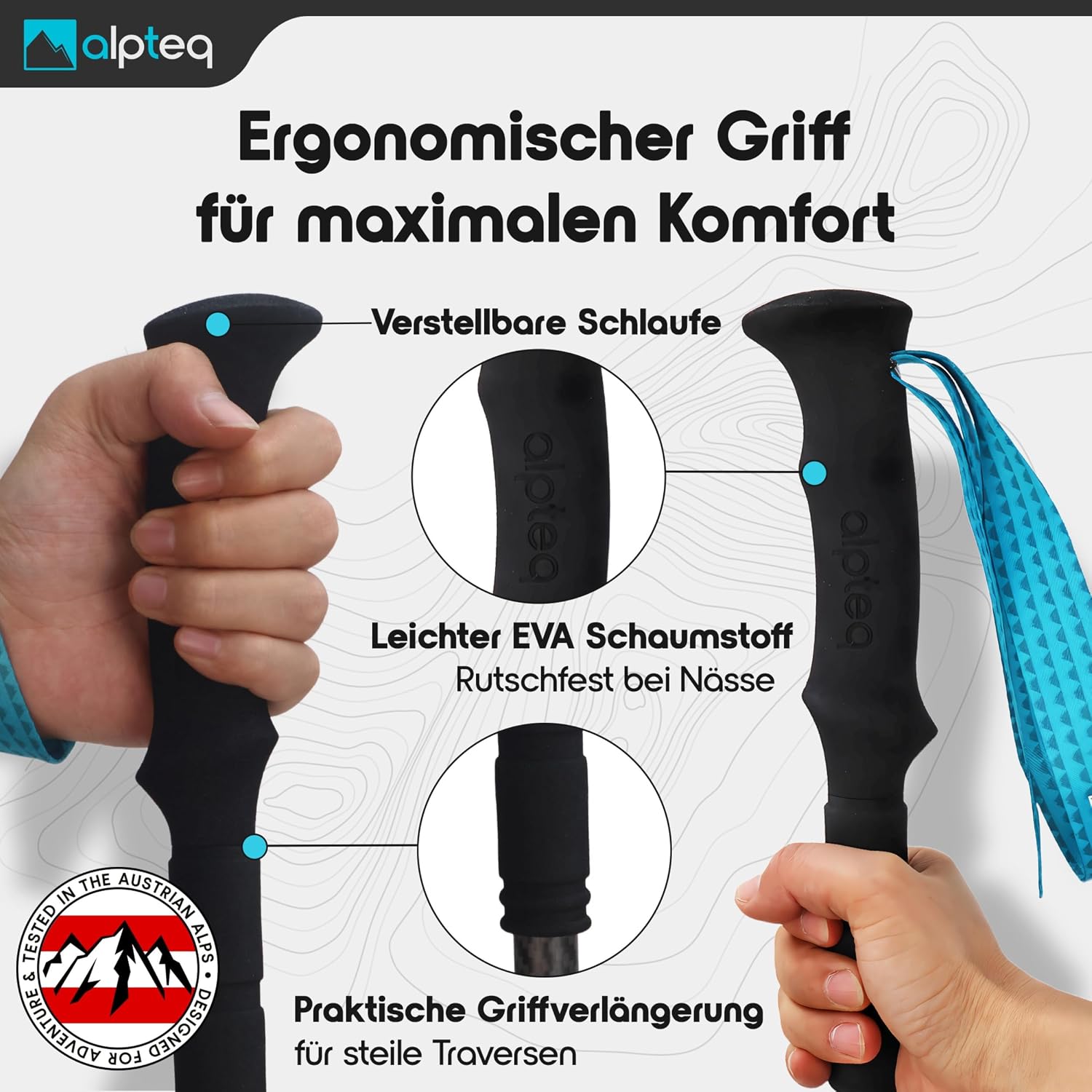 Detalle de Alpteq Carbon Wanderstöcke Teleskop – ultraleichte Trekkingstöcke aus Carbon & Aluminium, verstellbar 65–135 cm
