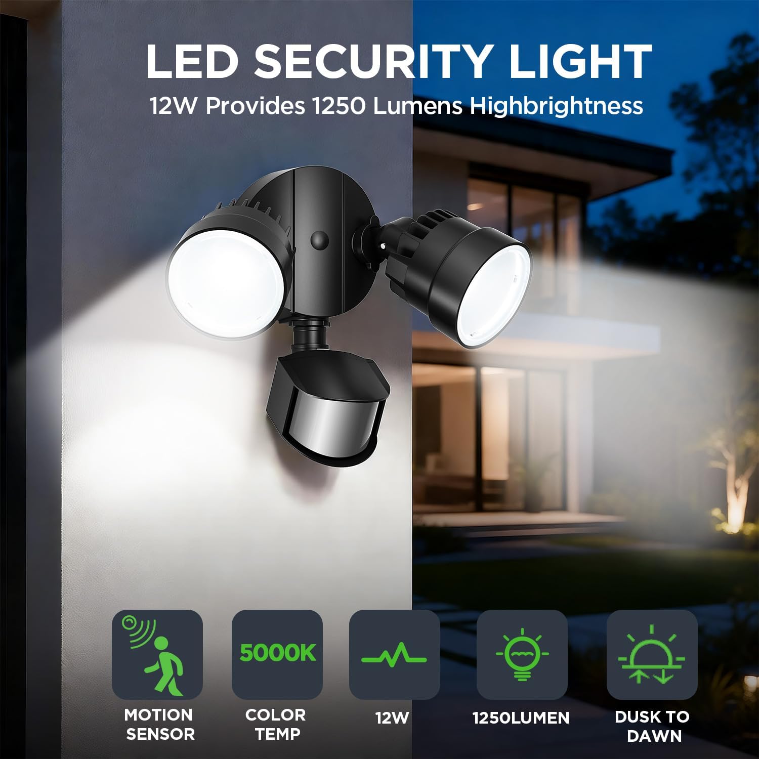 Thumbnail 1 de LUTEC Shrimp 12W PIR LED Security Light, 1250LM, 5000K – Twin-Head Outdoor Wall Light