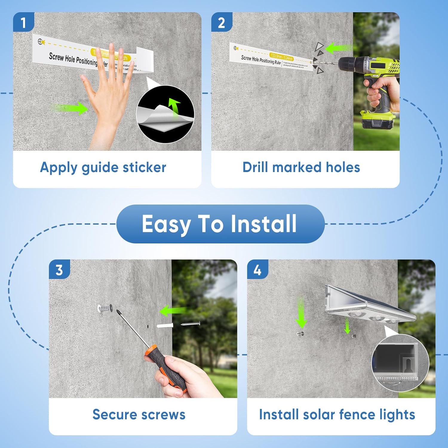 Thumbnail 4 de YiLaie Lot de 6 appliques murales solaires d'extérieur IP67 – éclairage LED solarisé pour jardin et terrasse