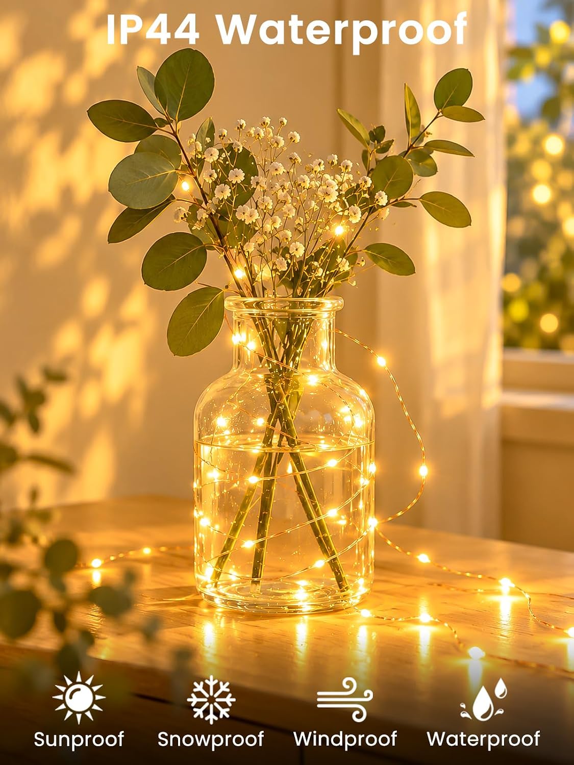 Detalle de BHCLIGHT MLS-D4.5V1.35WUC-O Fairy Lights, 66 ft, 200 LEDs, Warm White