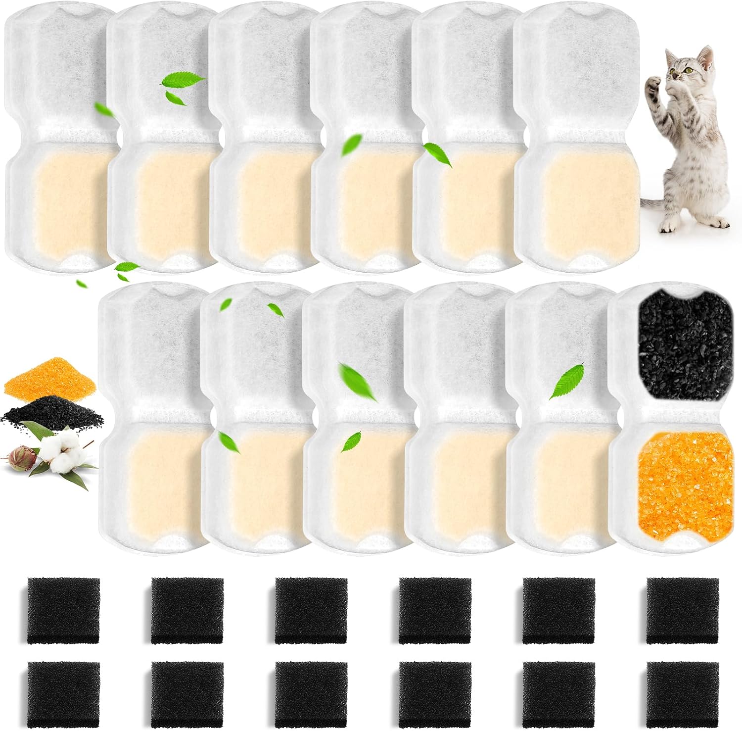Detalle de Cat Fountain Filters for Giotohun S11 Series (12 Pack) with Carbon and Foam Sponges