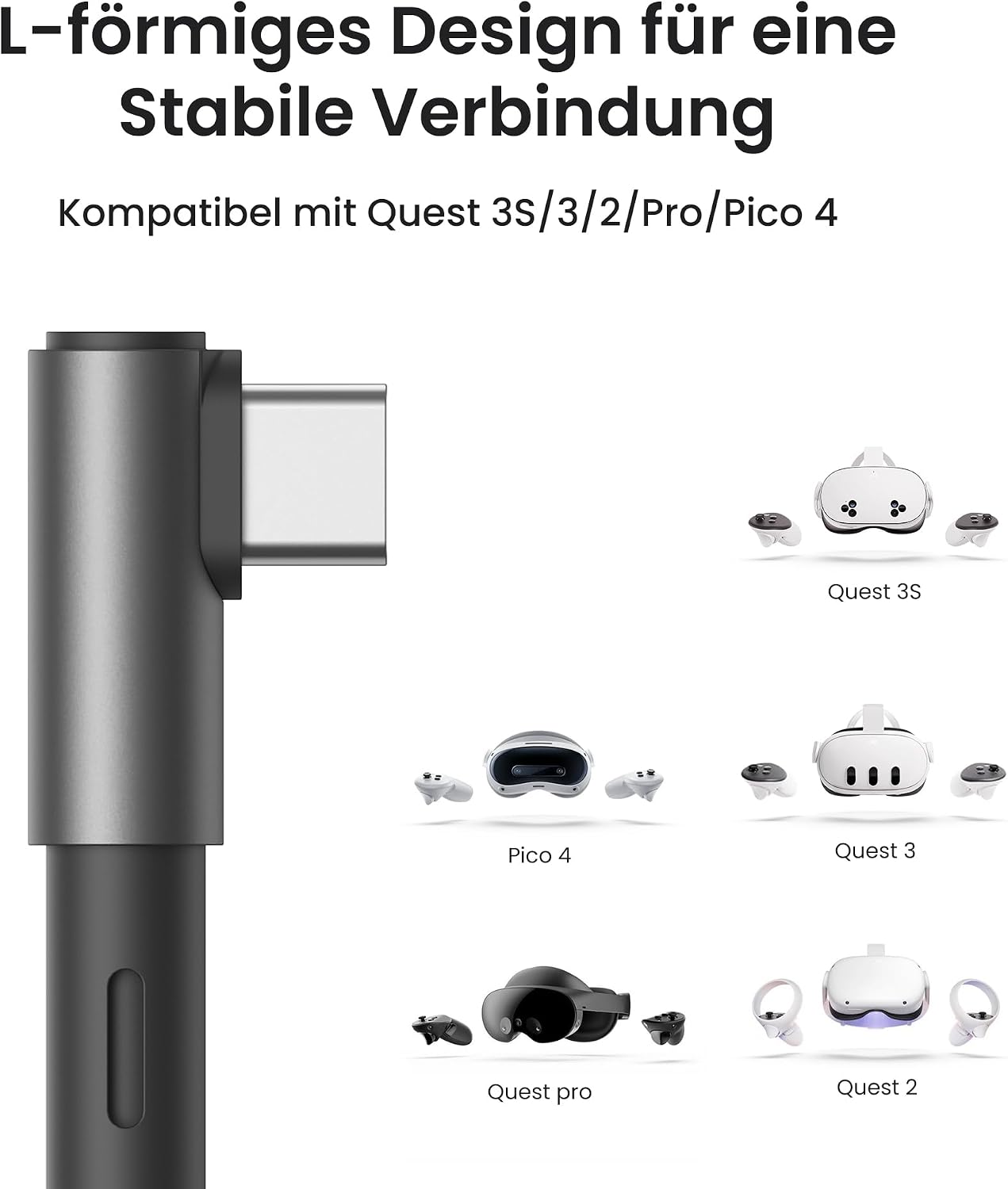Detalle de KIWI design Link-Kabel mit Ladefunktion (5 m) – USB 3.0 auf USB‑C für Meta Quest 3S/3/2/Pro & Pico 4