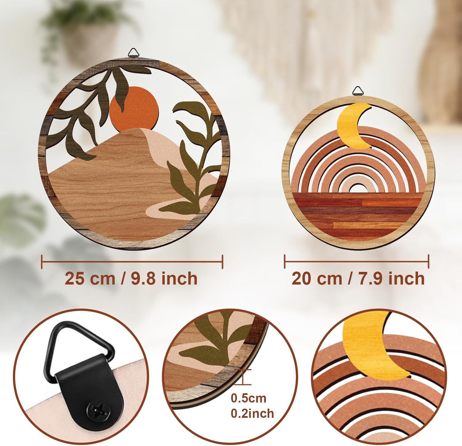 Thumbnail 1 de Twinklemon set of 6 bohemian wooden wall art pieces with round moon & sun designs and hooks