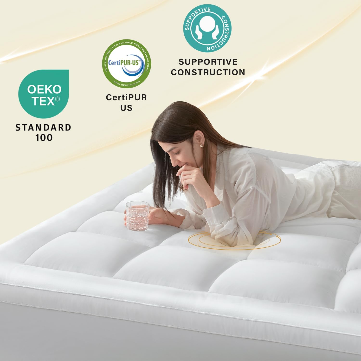 Detalle 1 de Anluoer ANCA25MP01WH5475 Full Mattress Topper, 1200 GSM, Deep Pocket