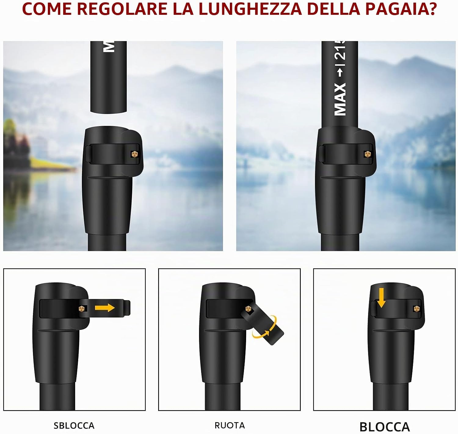 Detalle de OVERMONT Paddle SUP in alluminio, 3 pezzi regolabile – pala completa per Stand Up Paddle