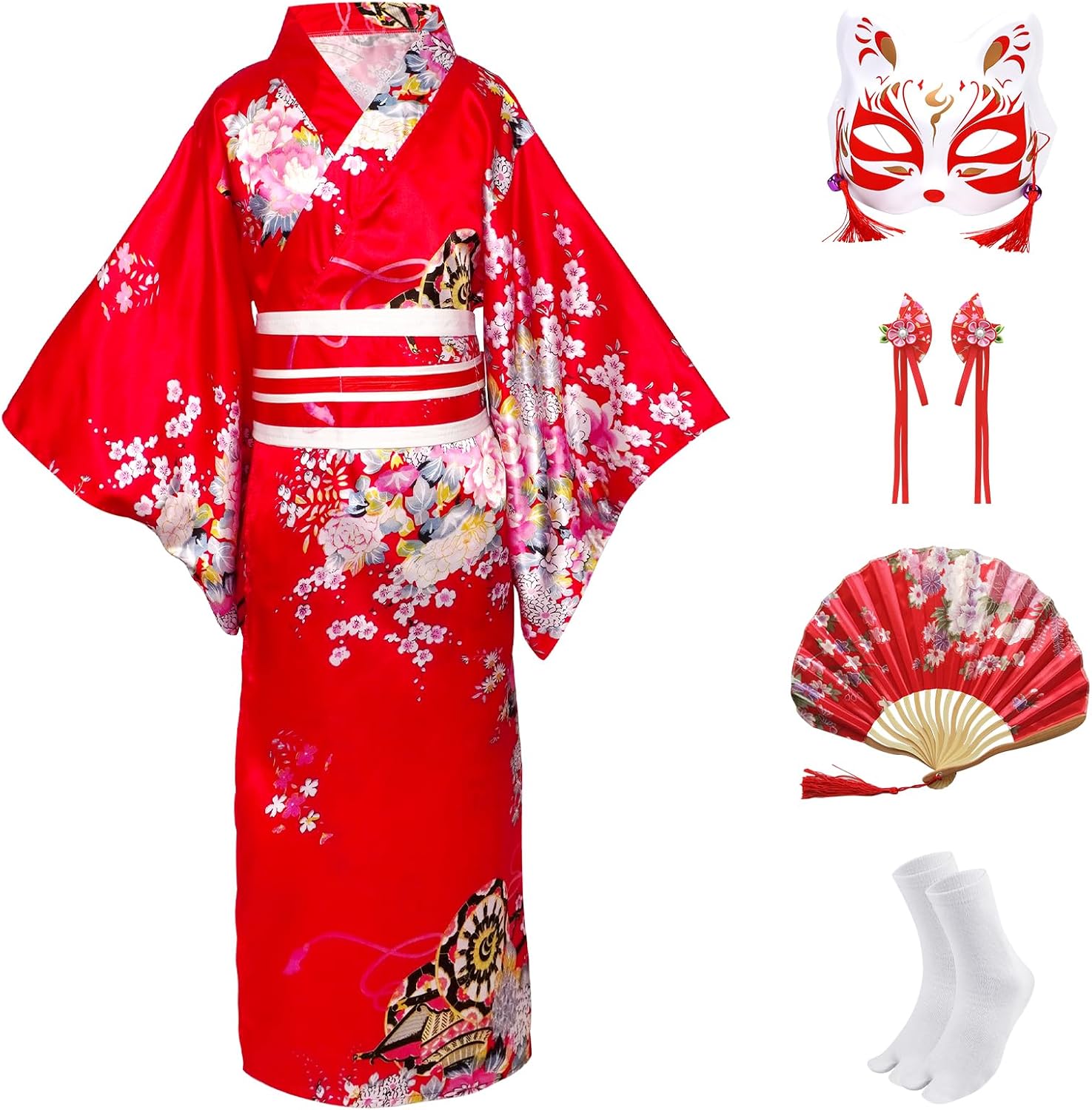 Detalle de CRFASIBE Japanse yukata-kostuumset voor meisjes, 5-delig met masker en accessoires
