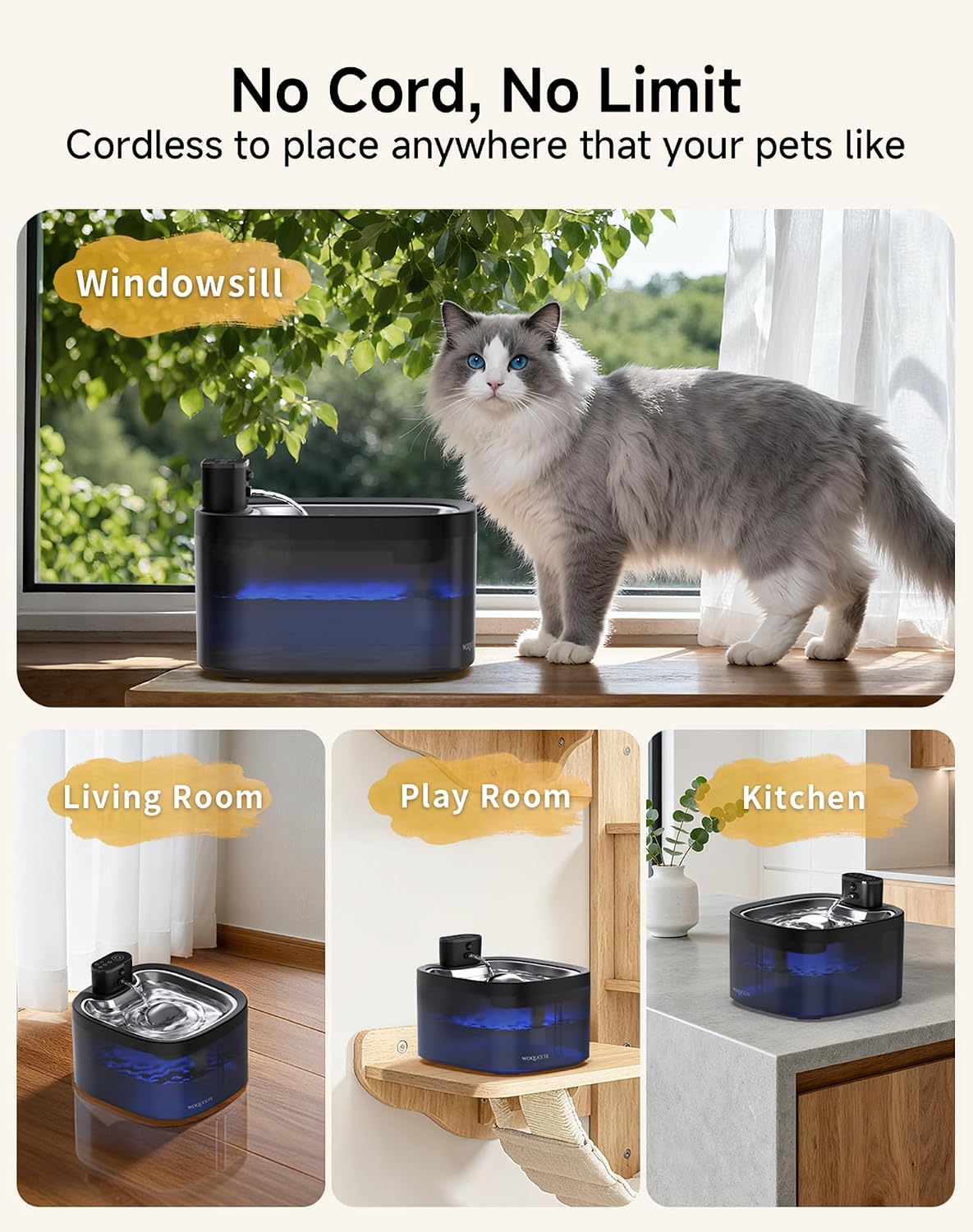 Thumbnail 6 de Cat Water Fountain for Drinking Wireless: 3.5L Battery Operated Quiet Cat Fountain