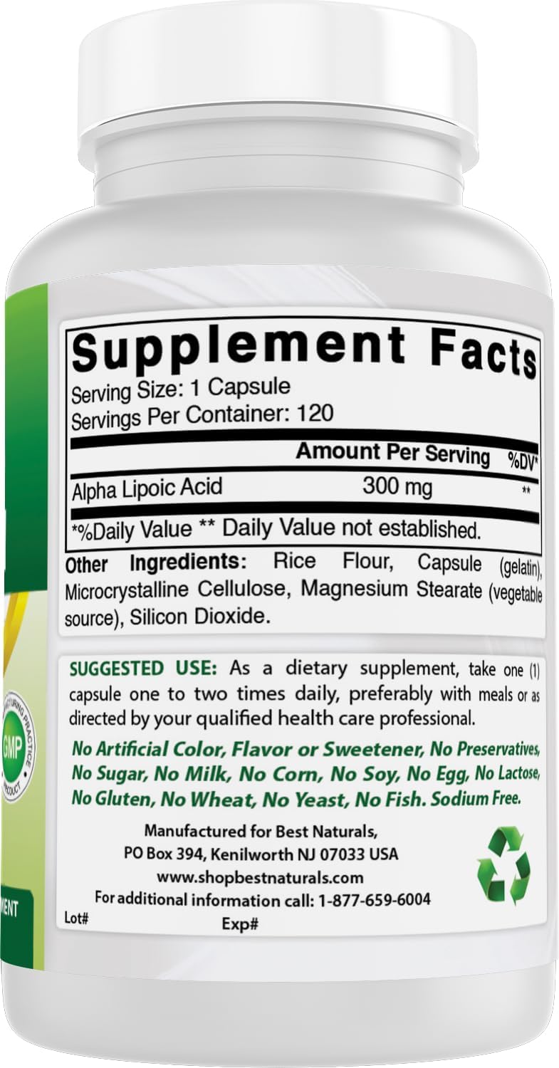 Detalle de Best Naturals Alpha Lipoic Acid Capsules 300 mg