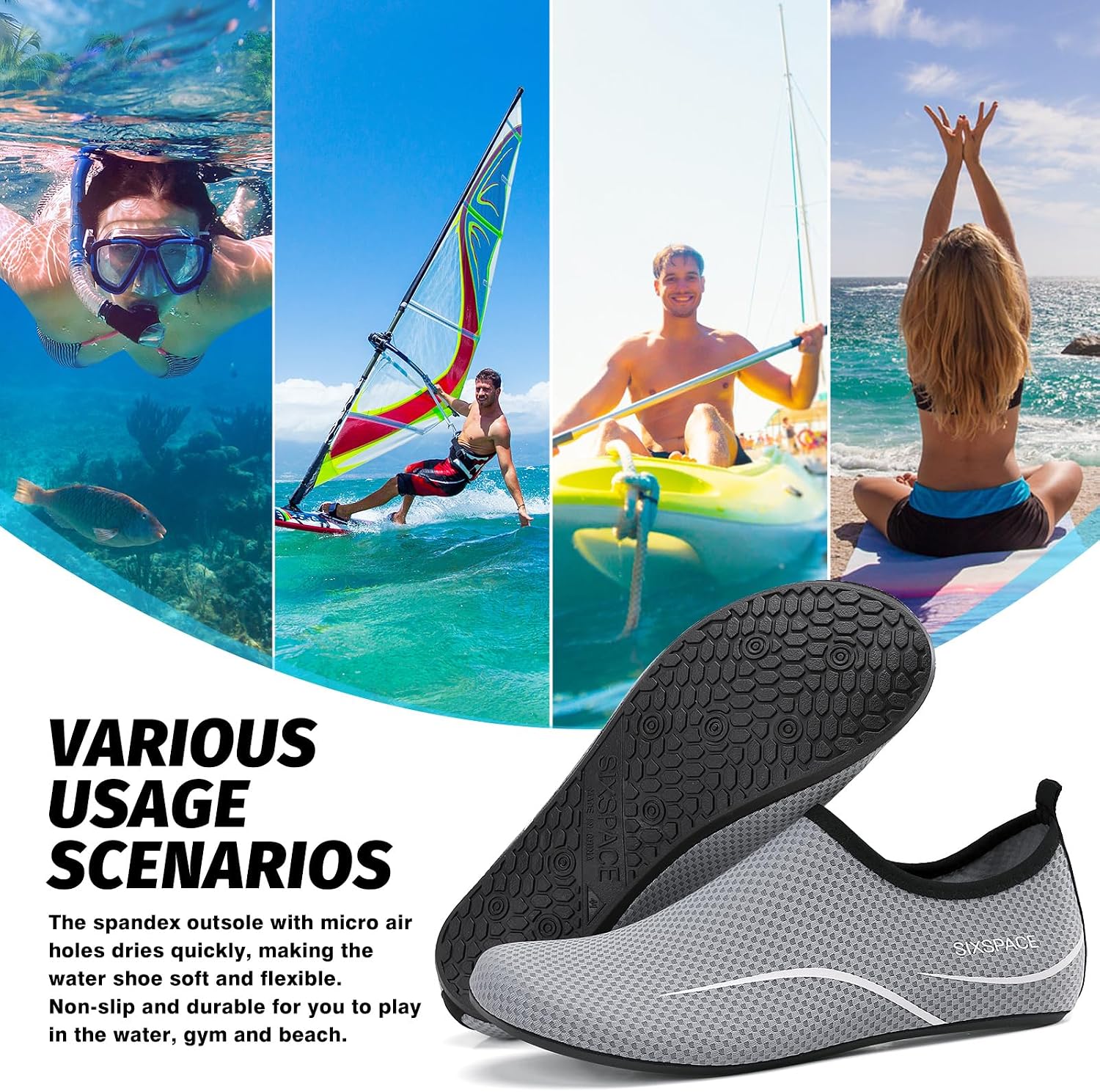 Detalle 2 de Sixspace Barefoot Water Shoes for Men & Women – Lightweight Aqua Shoes for Swim, Surf, Kayak & Beach Yoga