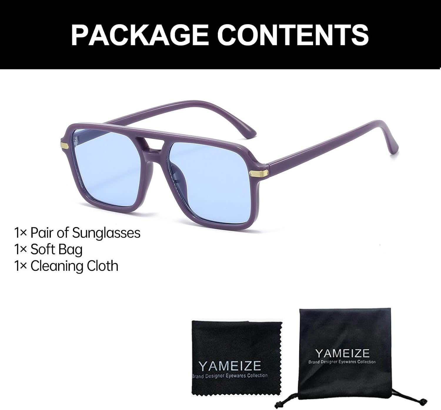 Thumbnail 2 de YAMEIZE 70er Rechteck Sonnenbrille mit Doppelbrücke – UV400, polarisiert
