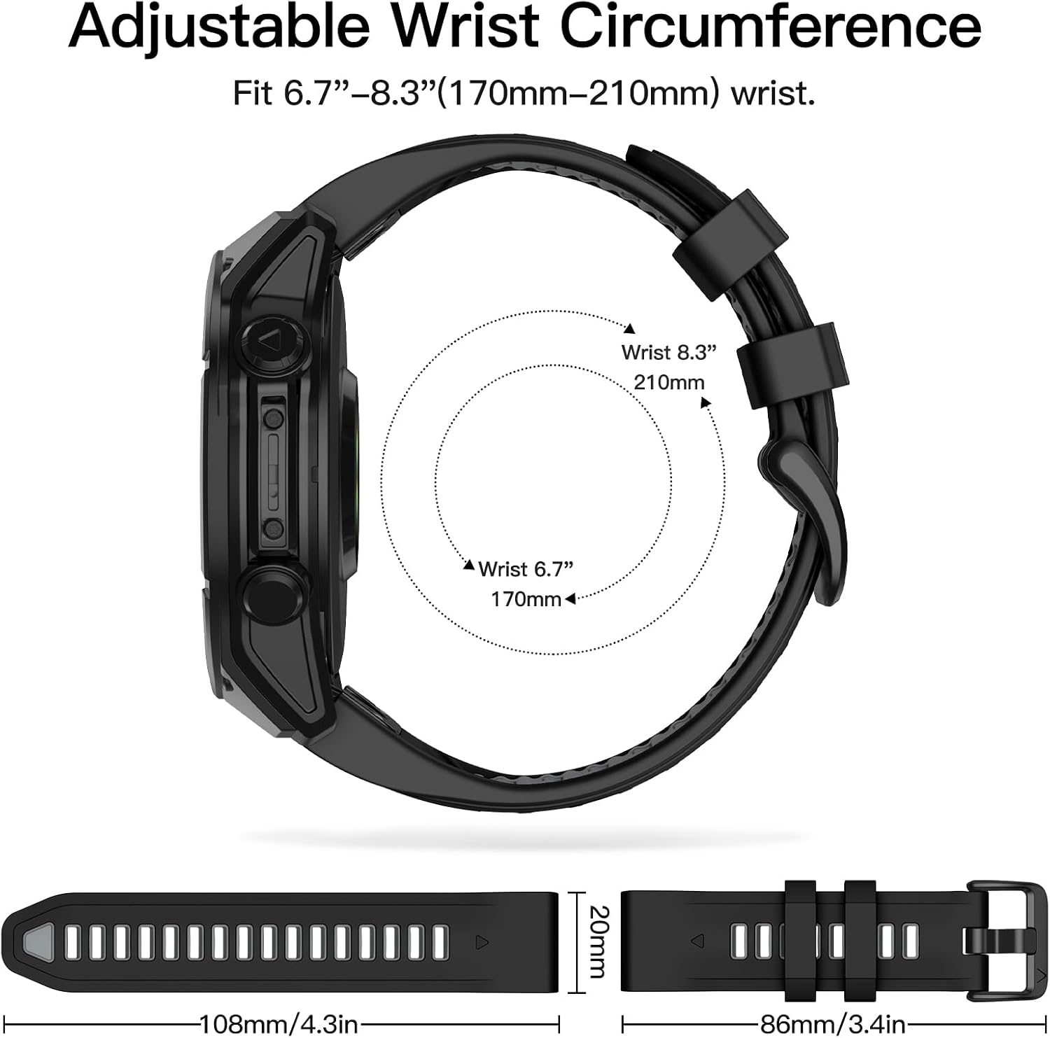Detalle de OVERSTEP 20mm Soft Silicone Watch Band for Garmin Fenix Series