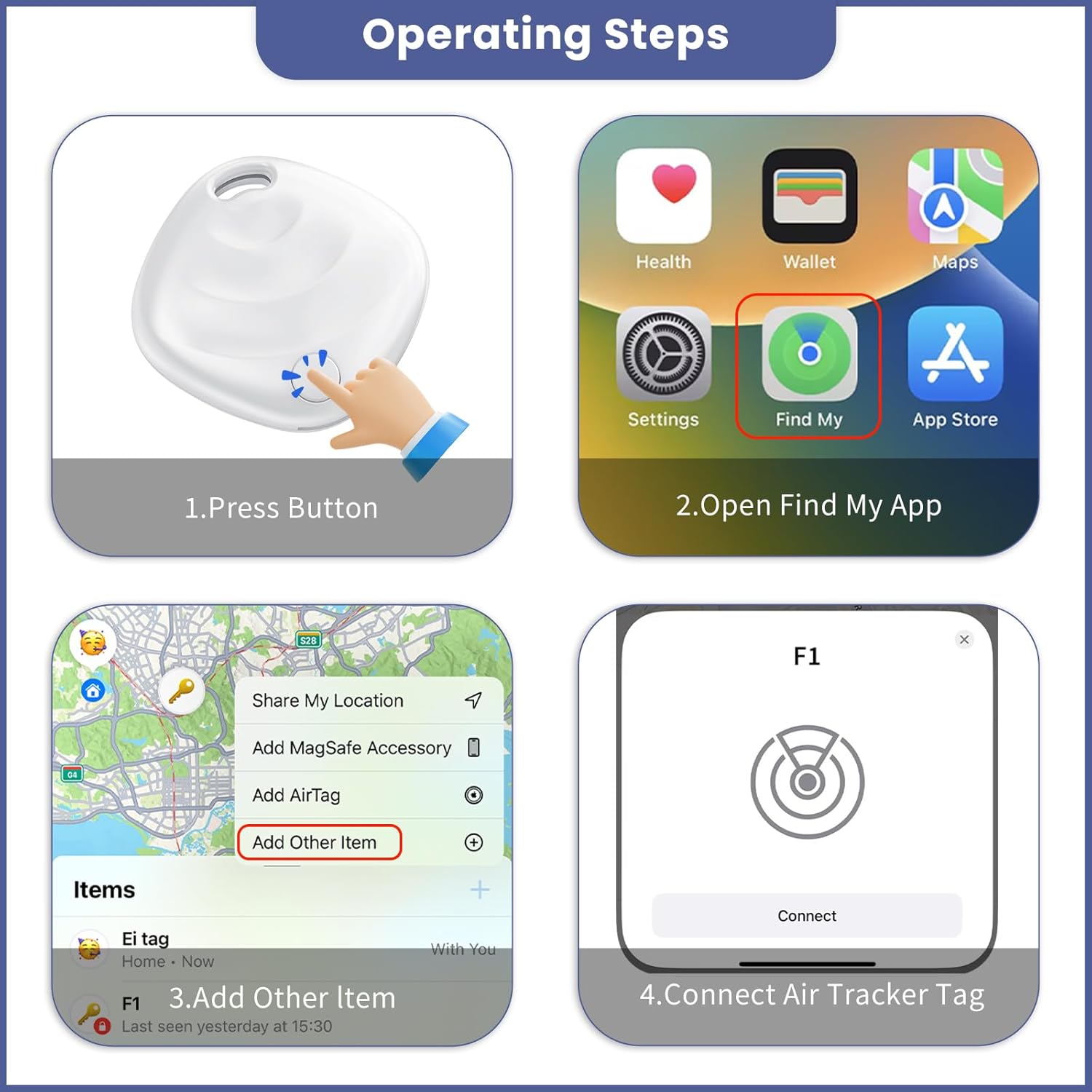 Thumbnail 6 de Nouveau [Certifié Apple MFi] Air Tracker Tags Lot de 4 — Localisateur Bluetooth 5.3 pour iOS