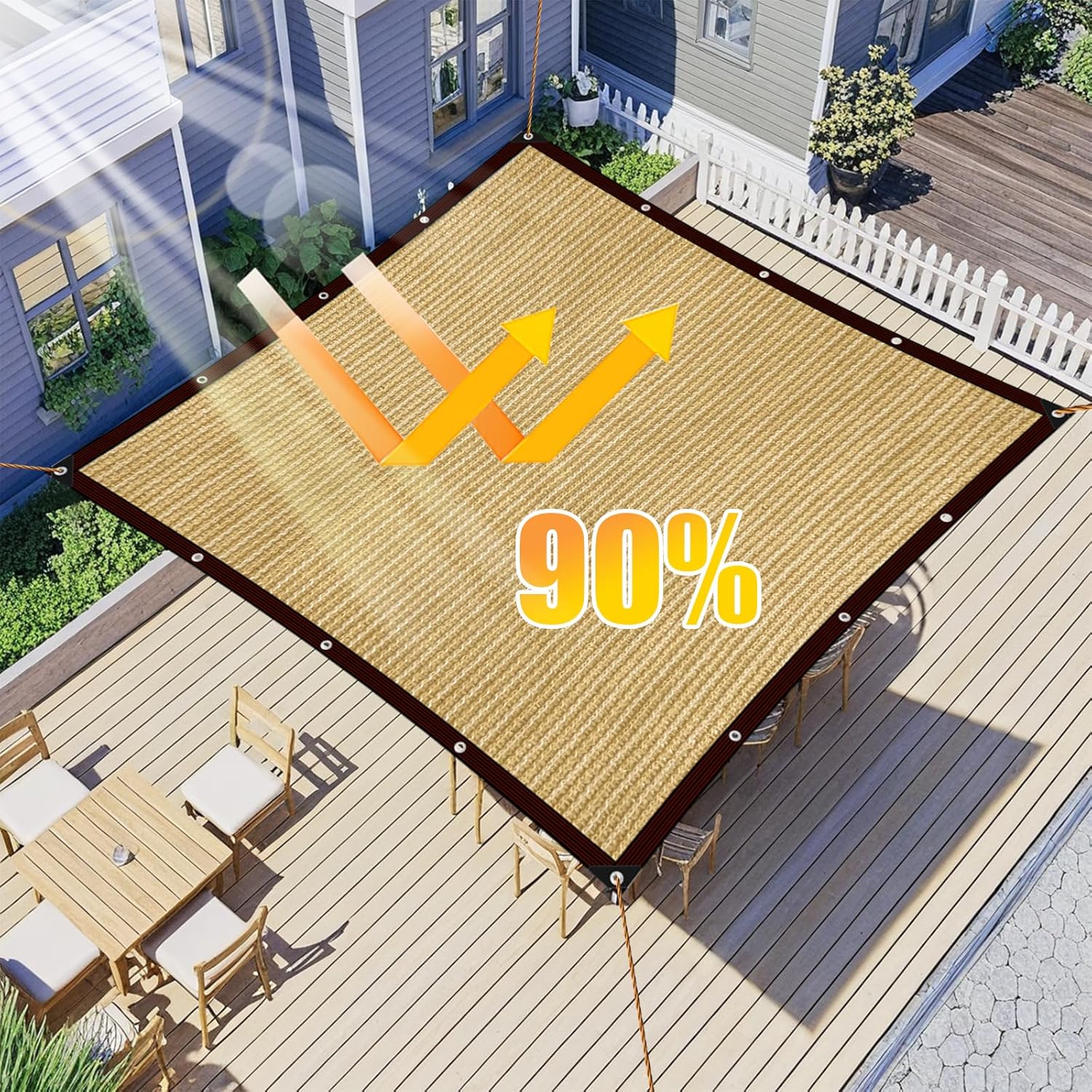 Thumbnail 1 de QOFLY Schattiernetz Schattierungsnetz Garten 3x3 m Beige mit Ösen (85–90% UV-beständig)