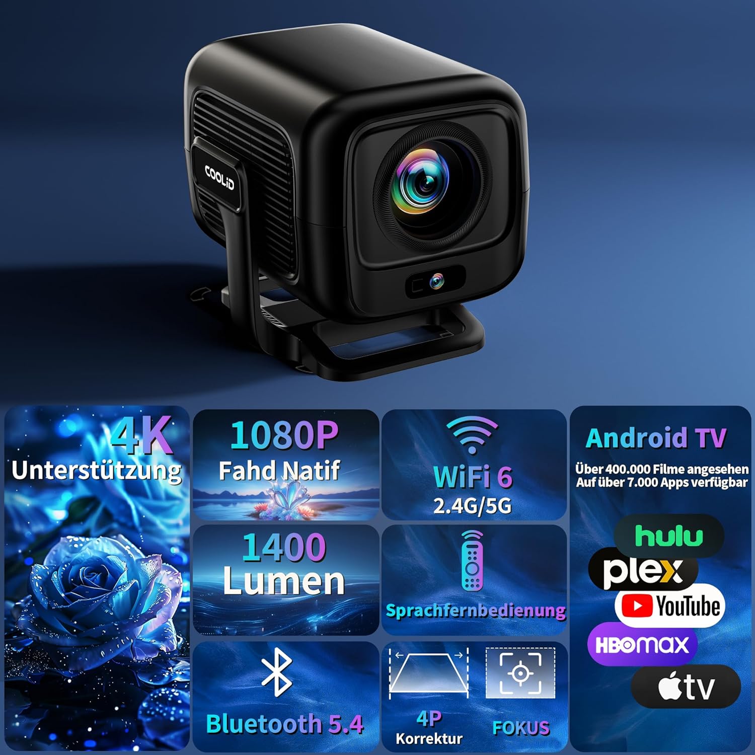 Thumbnail 1 de [Autofokus & 2026 Upgraded] Mini 4K-Beamer mit 5G WiFi 6 und Bluetooth 5.4 (tragbar, Schwarz)