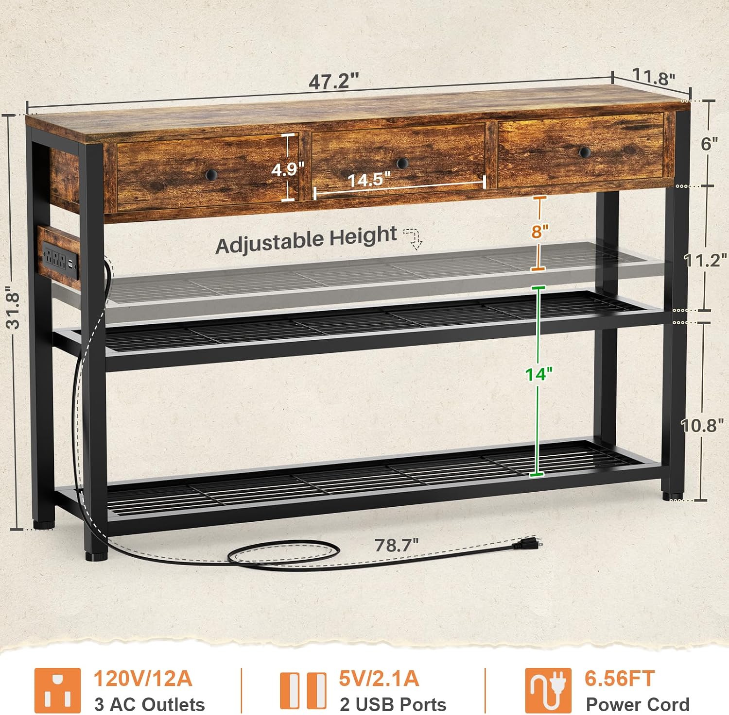 Detalle de Ecoprsio Console Table, 47-Inch