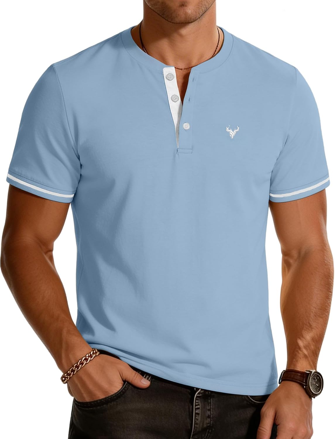 Detalle de KUYIGO Henley-T-Shirt Herren Gestickt