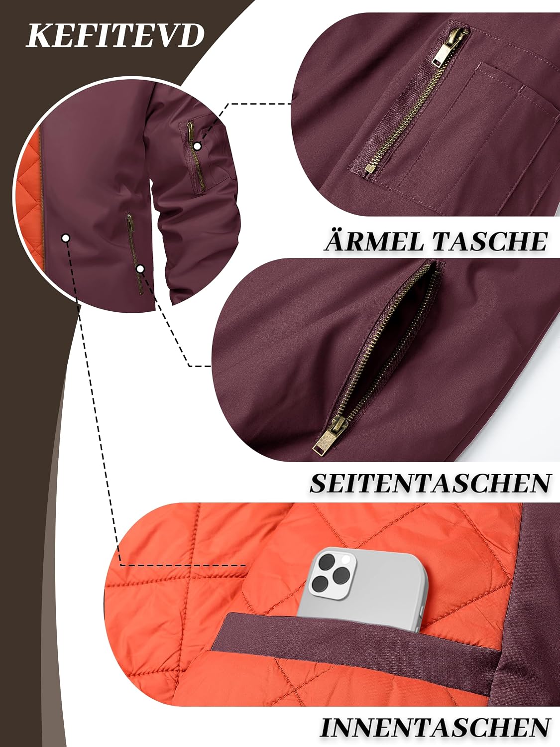 Thumbnail 5 de KEFITEVD Herrenjacke winddichte Bomberjacke