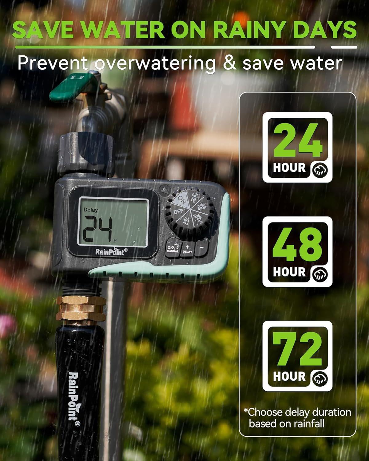 Detalle 2 de RAINPOINT Programmable Sprinkler Timer (1 Outlet) for Garden Hose with Rain Delay