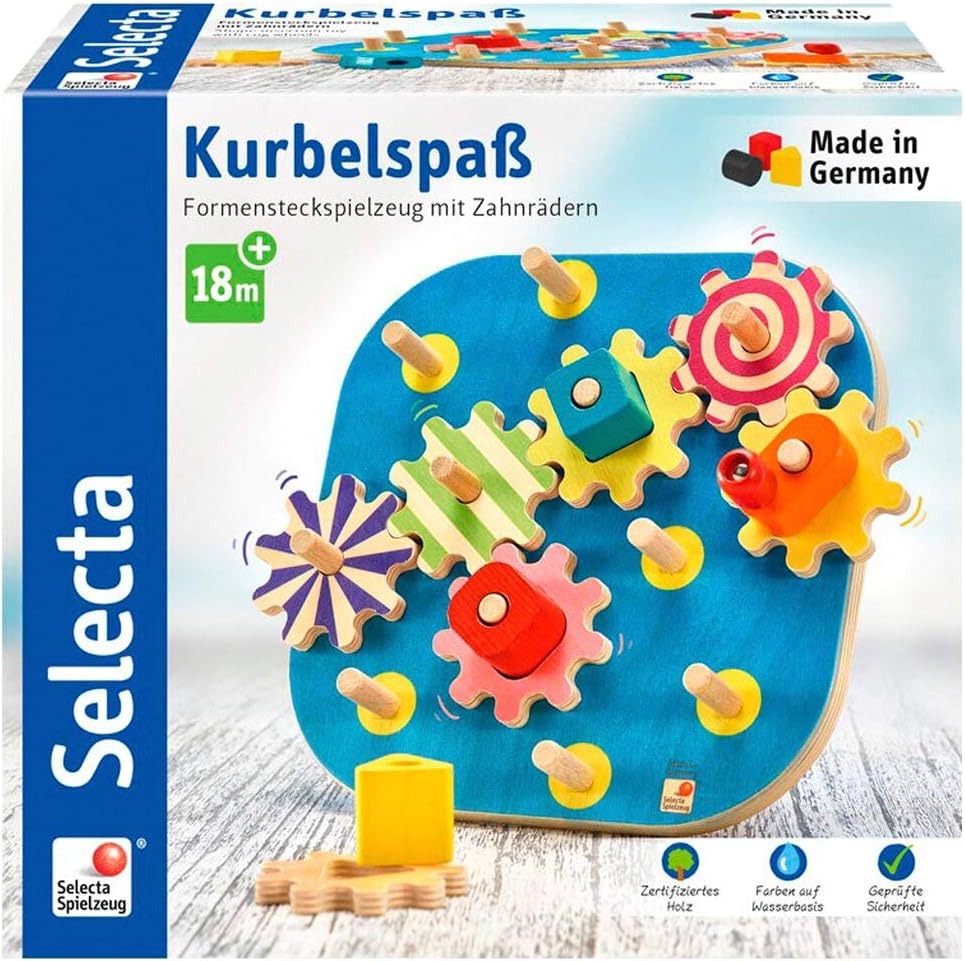 Detalle de Selecta 62011 Kurbelspaß aus Holz – Motorikspielzeug für 1 bis 3 Jahre