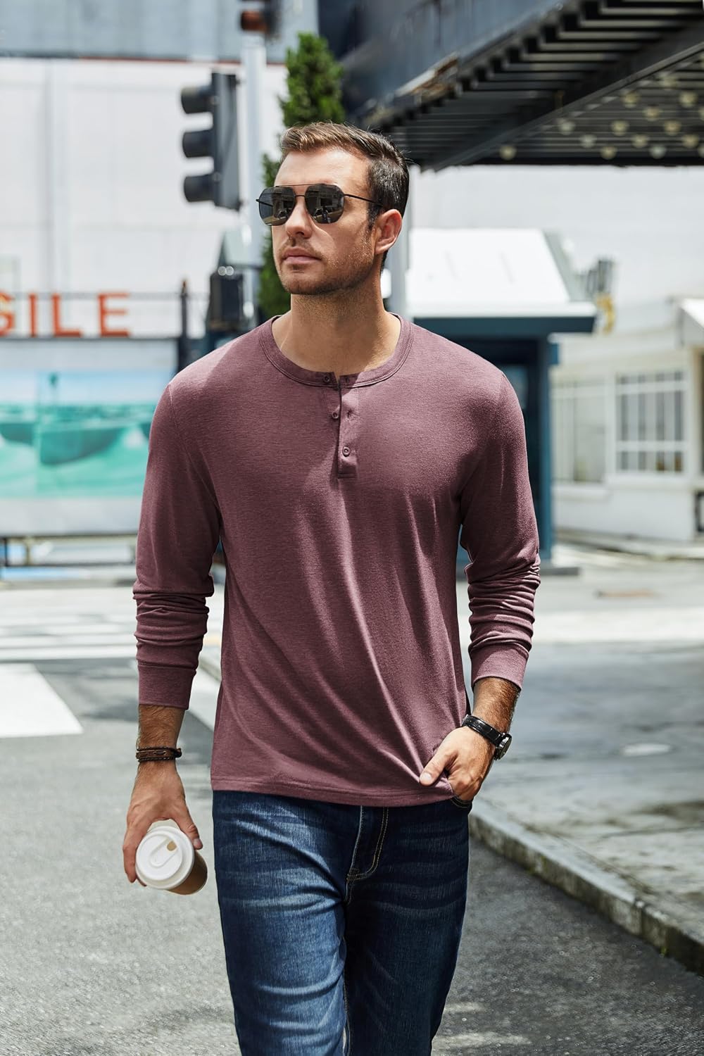 Detalle 2 de COOFANDY Men's Long-Sleeve Henley Shirt