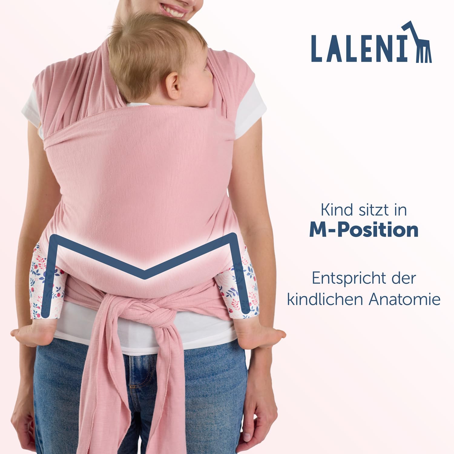 Detalle de Laleni Tragetuch Baby neugeboren bis 15 kg (5,10 m) in Rose – weiche Baumwolle, OEKO‑TEX zertifiziert