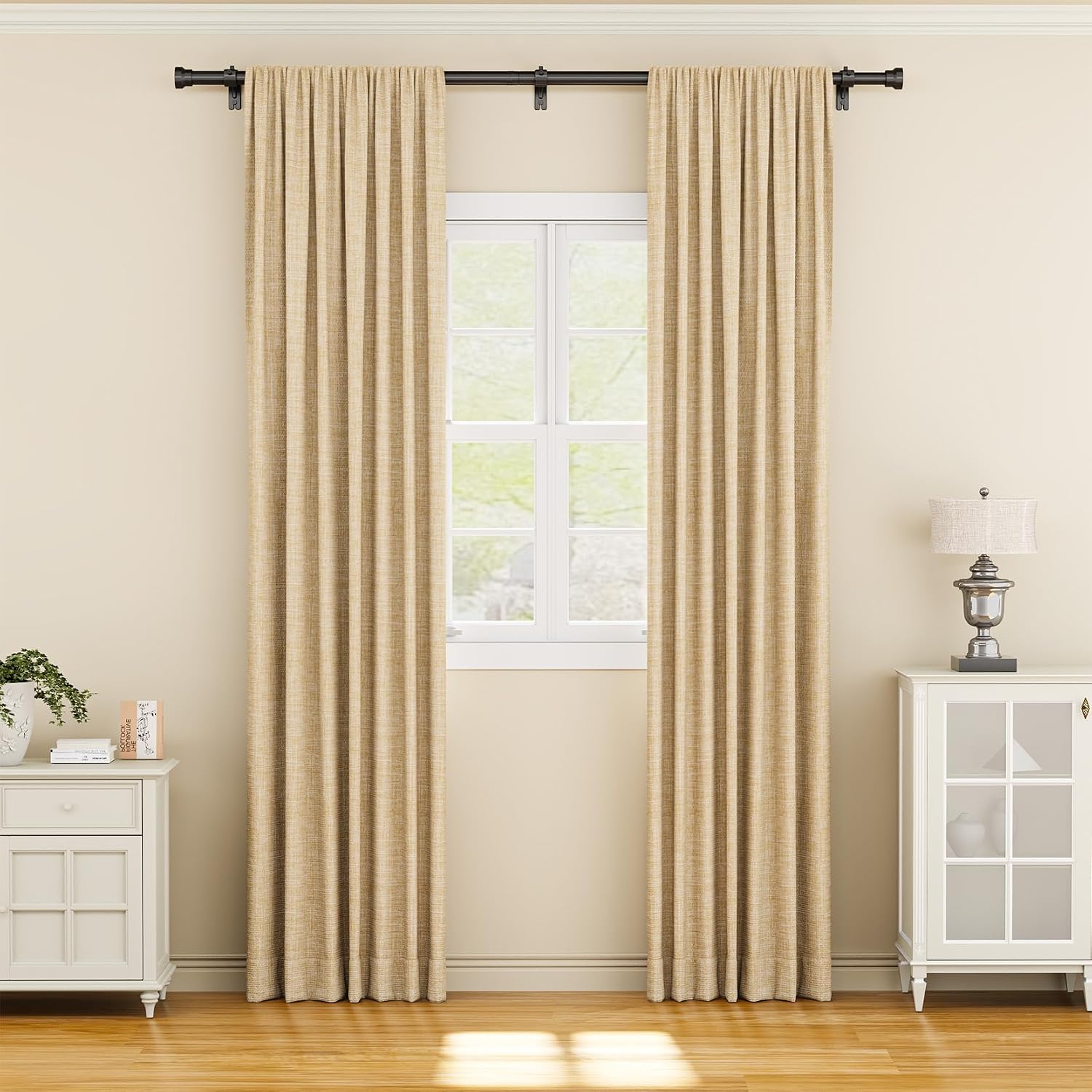 Detalle 2 de YaFex YF-1114 Adjustable Curtain Rod, 32–84 in, 1 in Black Iron