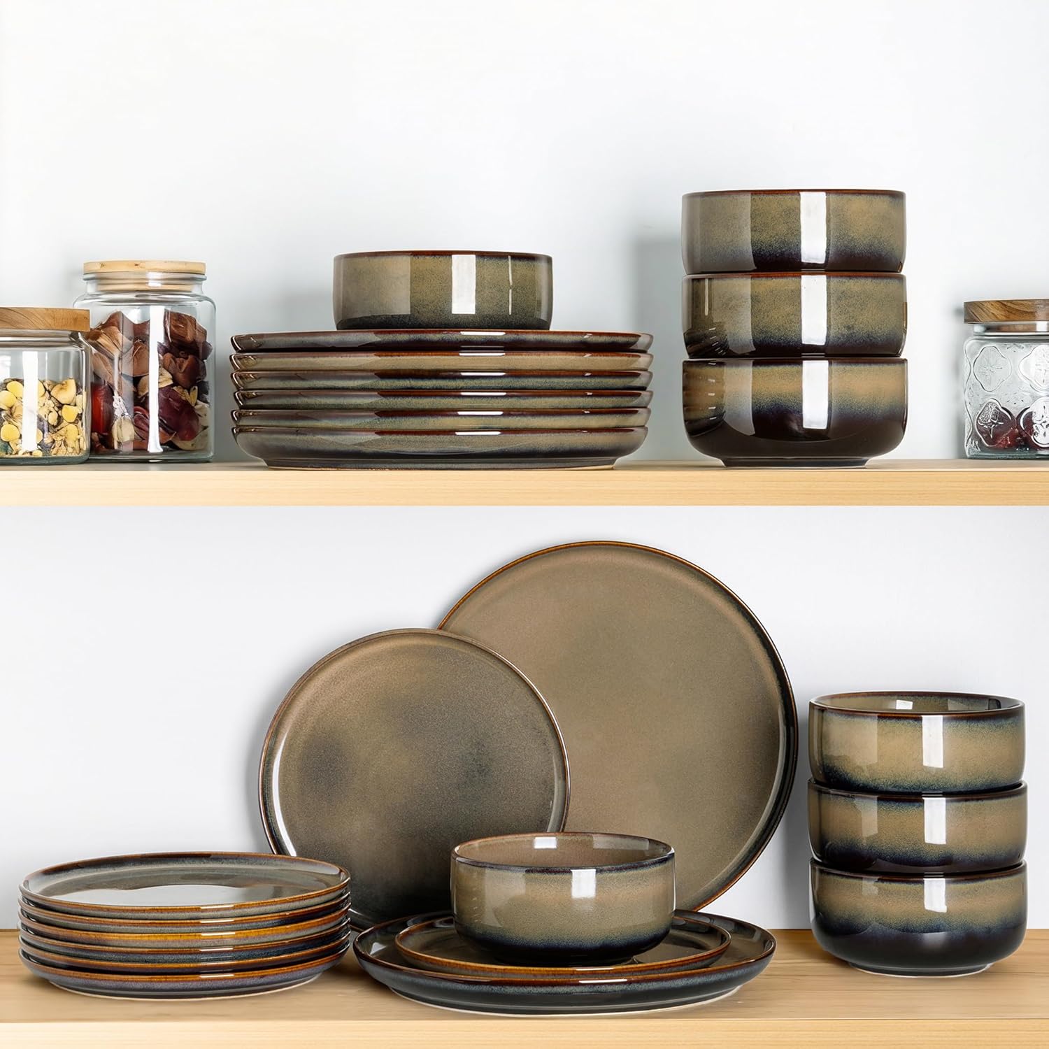 Thumbnail 5 de TheTerra Ceramic Dinnerware Sets for 6 (18-Piece) Handmade Reactive Glaze Plates & Bowls — Coca Mocha