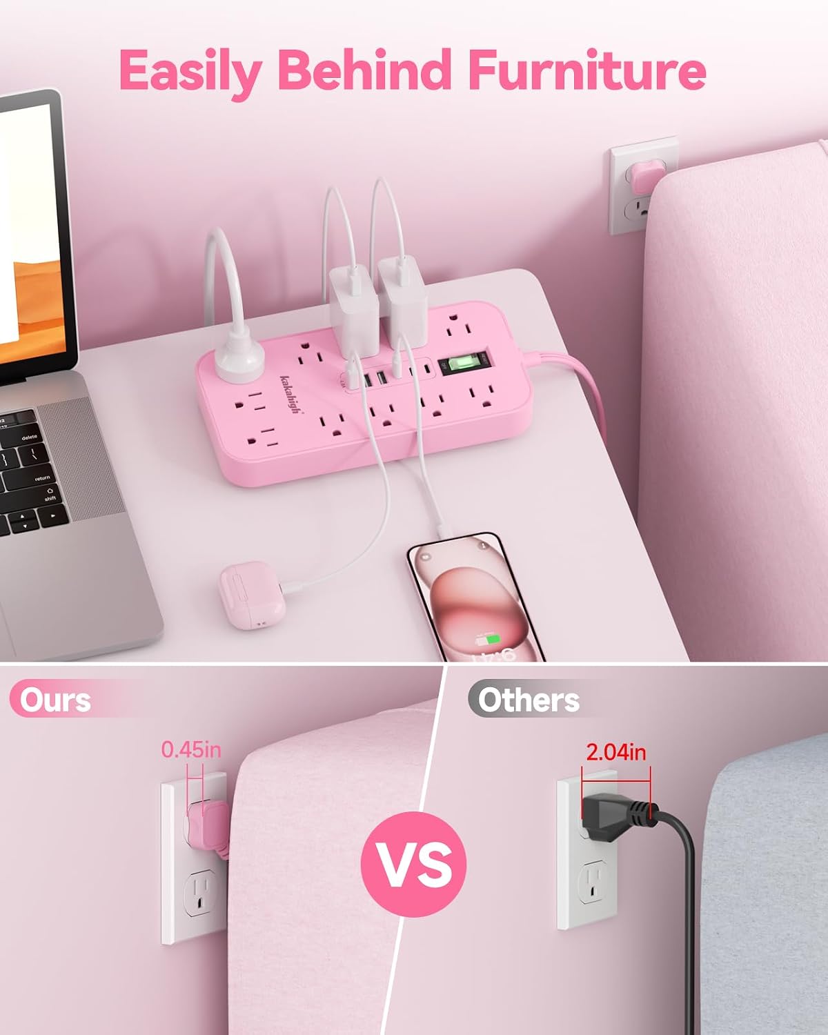 Thumbnail 6 de kakahigh 808 Pink Power Strip, 11 AC Outlets, 6 USB Ports, 5 ft Cord